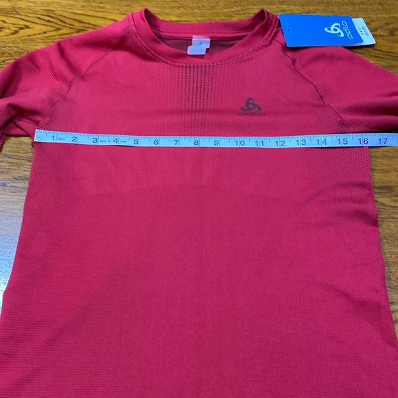 Odlo Base Layer Women’s T Shirt Size XL Red Long Sleeve Fitted Crew Poly Blend - Picture 3 of 14
